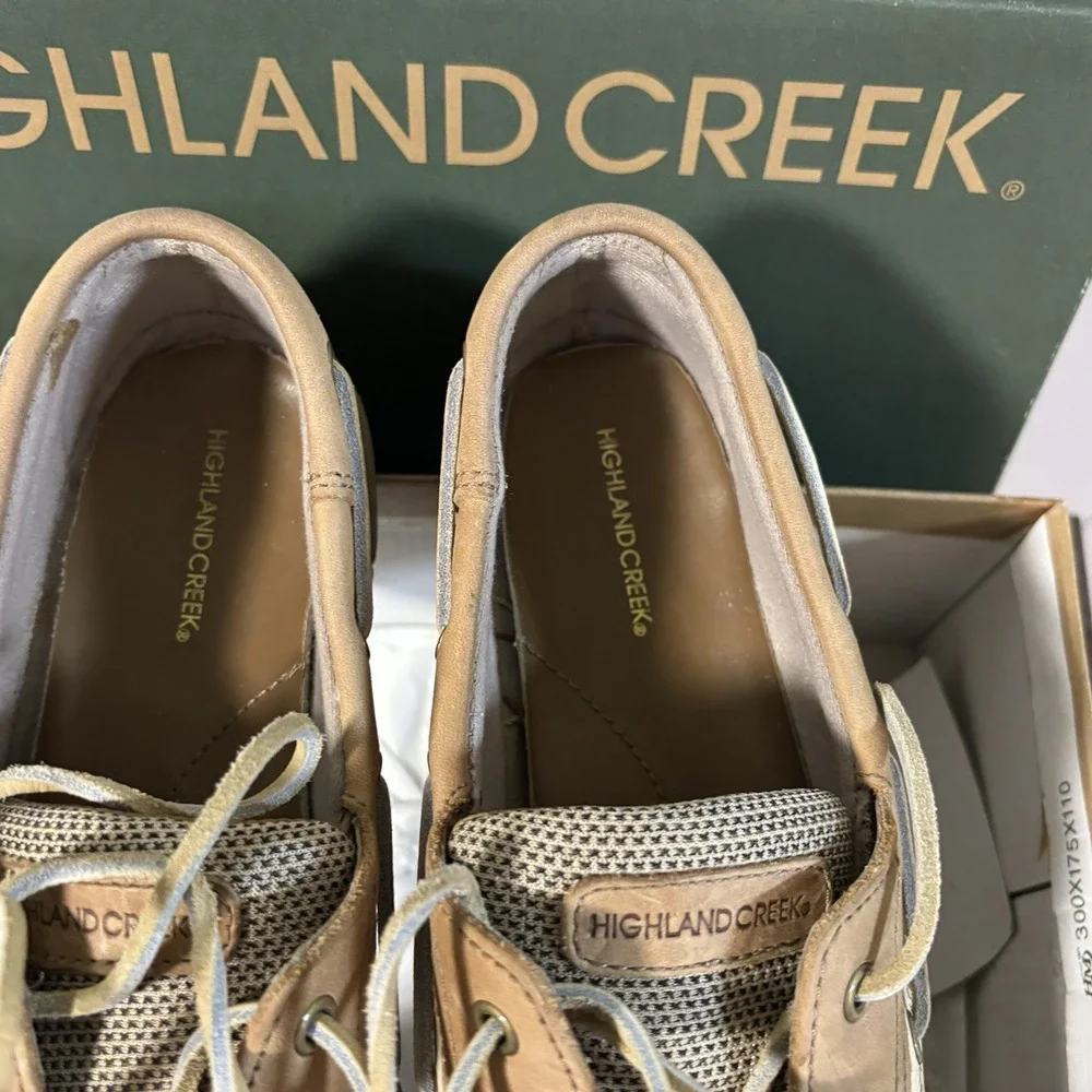 Highland Creek Belize Tan Beige Leather Boat Dock Shoes Men/Women 8 1/2 M -2